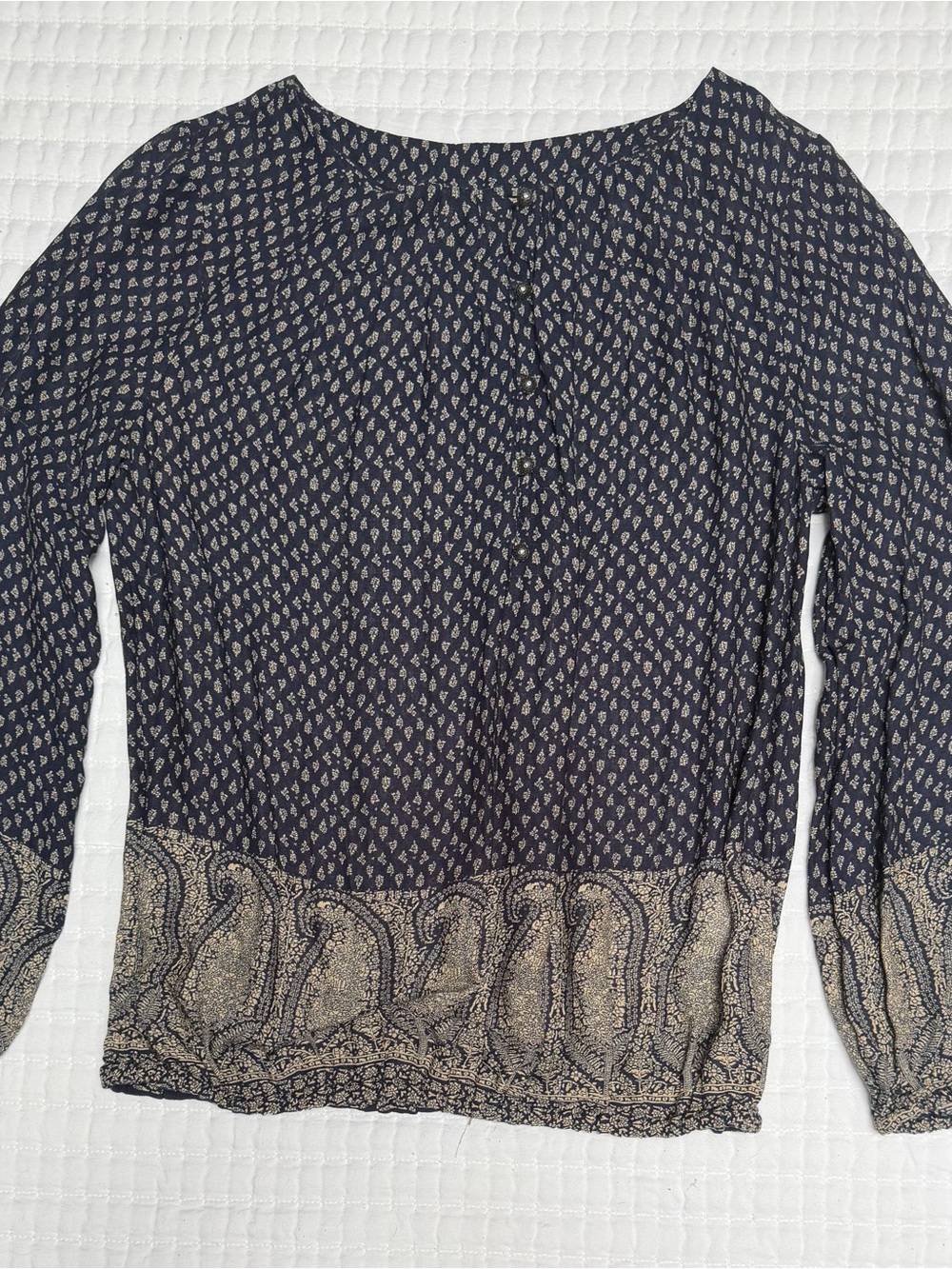 Lucky Brand Navy Paisley-Print Long Sleeve Blouse